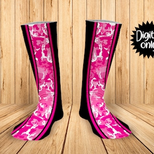 Black with Pink Camo Print Sock Sublimation PNG DOWNLOAD--Add Name, Number, logo