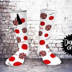 Cheer Spirit Black and Red print Sock Sublimation PNG DOWNLOAD-Customized with name or team name yourself