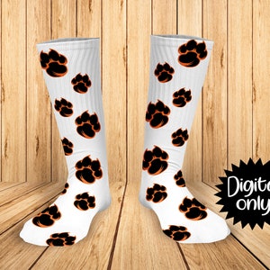 Tiger Paw Print Black and Orange print Sock Sublimation PNG DOWNLOAD