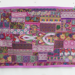 Vintage Patchwork Tapestry: Hand-Stitched Indian Cotton Wall Hanging