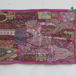 Vintage Patchwork Tapestry: Hand-stitched Indian Cotton Wall Hanging