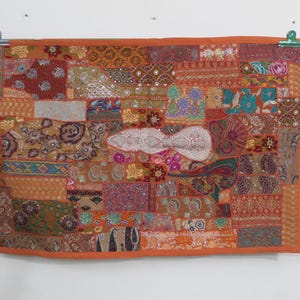 Vintage Patchwork Tapestry: Hand-Stitched Indian Cotton Wall Hanging