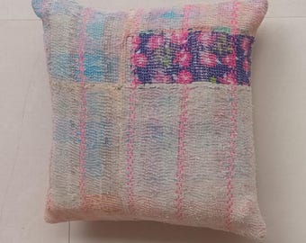 Handmade Kantha Cushion Cover | Floral Patch, Upcycled Vintage Cotton
