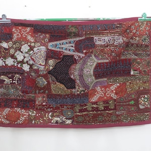Vintage Patchwork Tapestry: Hand-Stitched Indian Cotton Wall Hanging