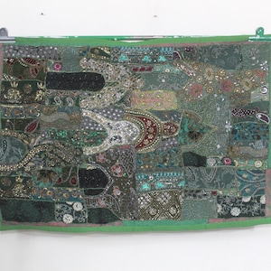 Vintage Patchwork Tapestry: Hand-stitched Indian Cotton Wall Hanging