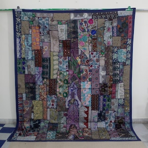 Vintage Patchwork Tapestry: Hand-Stitched Indian Cotton Wall Hanging