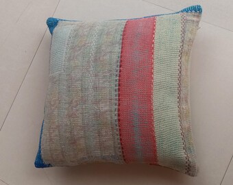 Handmade Kantha Patchwork Pillow Cover | Upcycled Boho Cushion (16x16)