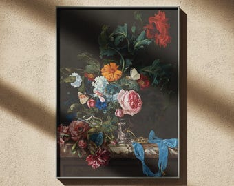 Willem van Aelst - Flower still life with a watch, 1663 - Fine Art poster