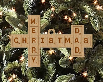 Adorno navideño personalizado de fichas de Scrabble: Feliz Navidad, papá