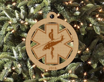 Adorno de madera personalizado de médico de vuelo, estrella de la vida de helicóptero, hecho a mano