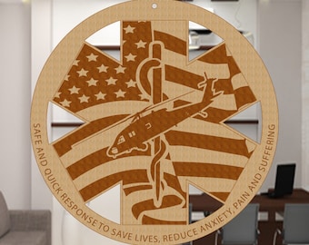 Decoración de pared personalizada de médico de vuelo, madera de abedul grabada