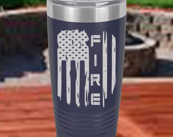 Fire Personel on Distressed Flag,  First Responder, Essential, 20 Ounce Coffee Tumbler