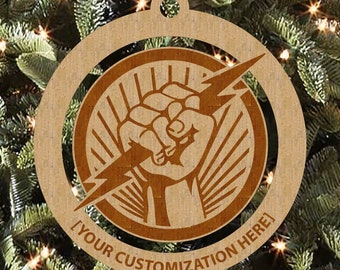 Adorno navideño de electricista personalizado, adorno de madera de abedul grabado