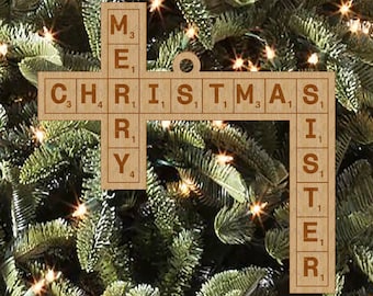 Adorno navideño de Scrabble, Feliz Navidad, hermana, regalo para amantes de los juegos