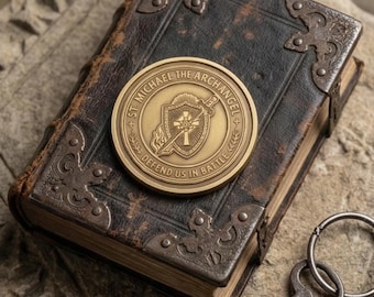 Moneda conmemorativa del Arcángel San Miguel / Ficha de bolsillo "Defiéndenos en la batalla", de latón o acero.