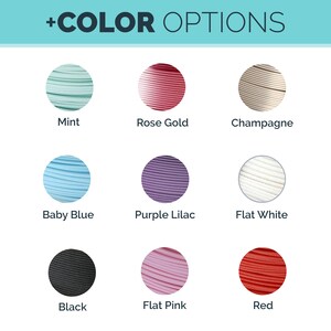 May include: Color options for a product, shown as a grid of nine circles. The colors are: mint, rose gold, champagne, baby blue, purple lilac, flat white, black, flat pink, and red.