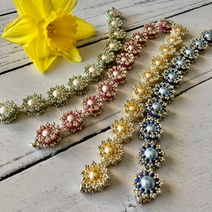 BEADWORK TUTORIAL - Printemps, Beaded bracelet, pearl and crystal, tutorial suitable for experienced beginner