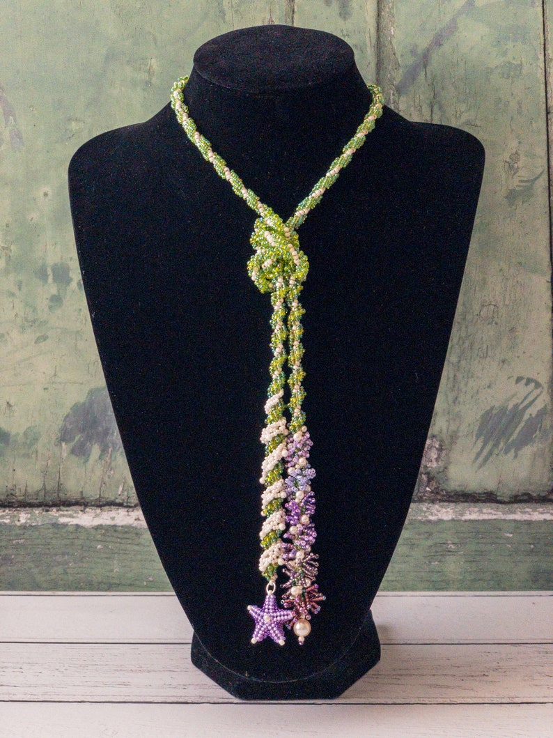 BEADWORK TUTORIAL Shoreline beaded necklace, lariat necklace, seed bead necklace, also available as a kit. Designed by Rebecca Webster image 6