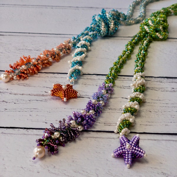 BEADWORK TUTORIAL - Shoreline beaded necklace, lariat necklace, seed bead necklace, also available as a kit.  Designed by Rebecca Webster