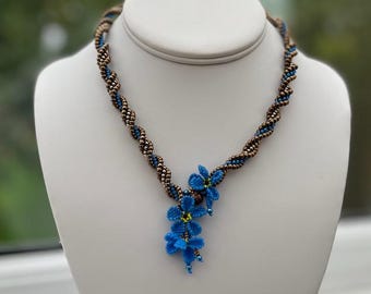 BEADWORK TUTORIAL - Forget me not necklace, seed bead pattern, beading tutorial, Peyote and Herringbone stitch. Instant download.