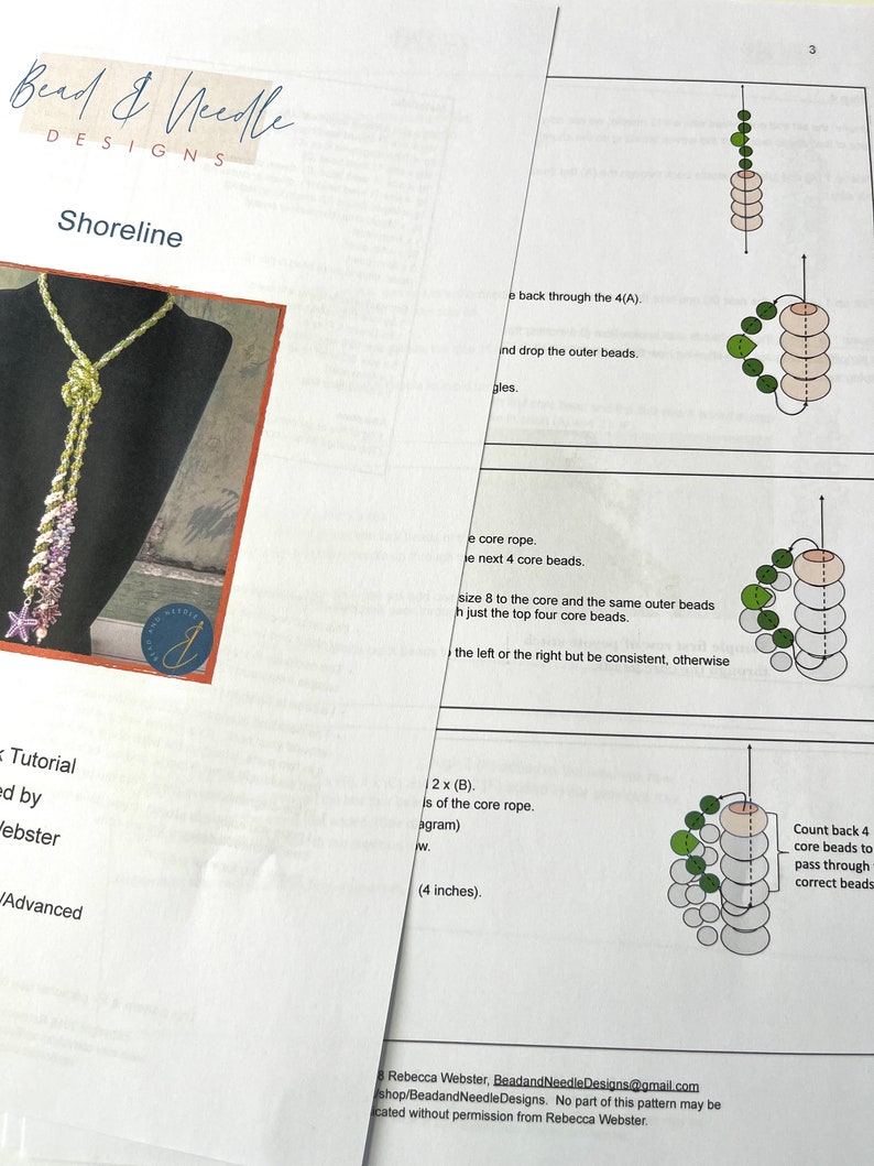 BEADWORK TUTORIAL Shoreline beaded necklace, lariat necklace, seed bead necklace, also available as a kit. Designed by Rebecca Webster image 7