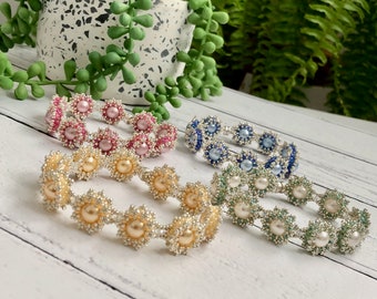 KIT - Printemps, beaded bracelet kit and PDF colour tutorial,  Swarovski pearls and crystals included.