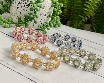 KIT - Printemps, beaded bracelet kit and PDF colour tutorial,  Swarovski pearls and crystals included.