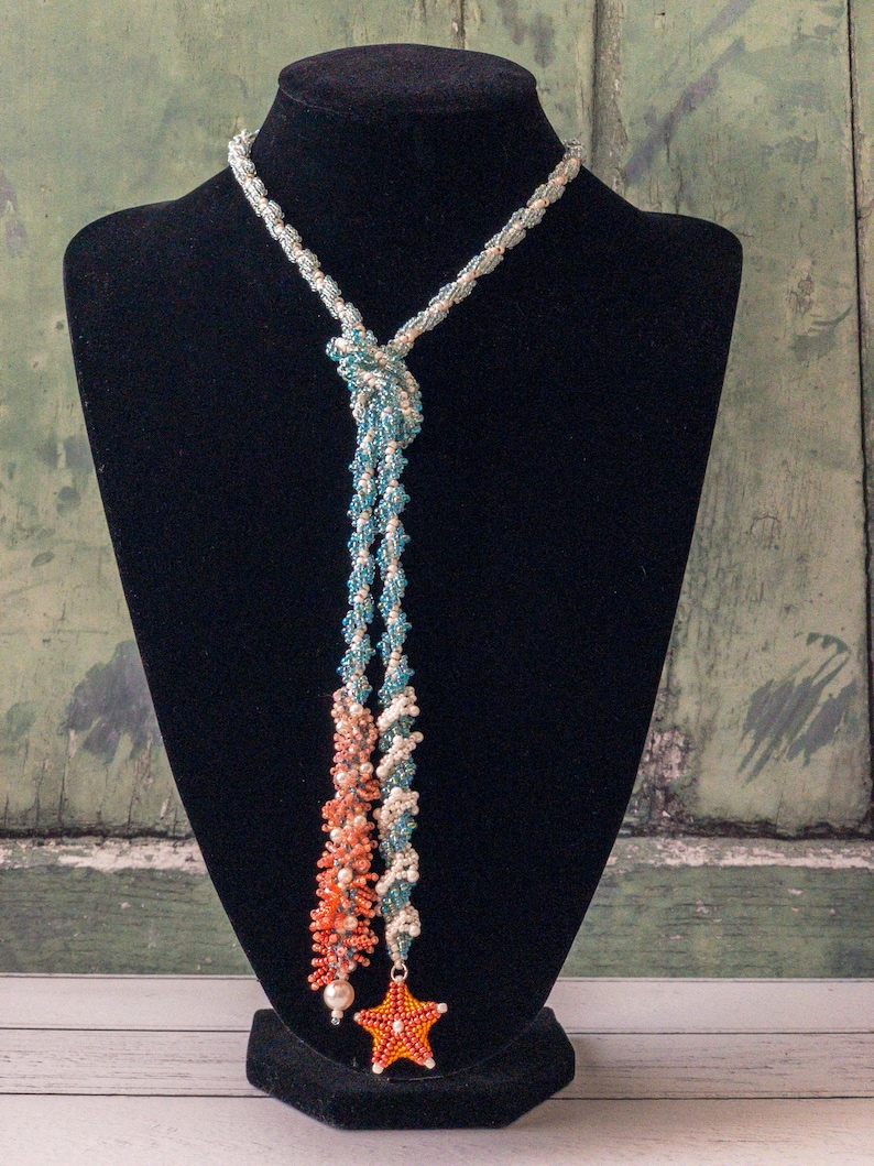 BEADWORK TUTORIAL Shoreline beaded necklace, lariat necklace, seed bead necklace, also available as a kit. Designed by Rebecca Webster image 5