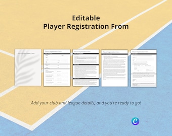 Modulo di registrazione modificabile per giocatori sportivi / Modello Canva (PDF)