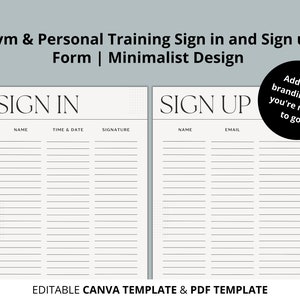 Minimalist Gym Sign-in Sheet | Canva Editable Template (digital ...