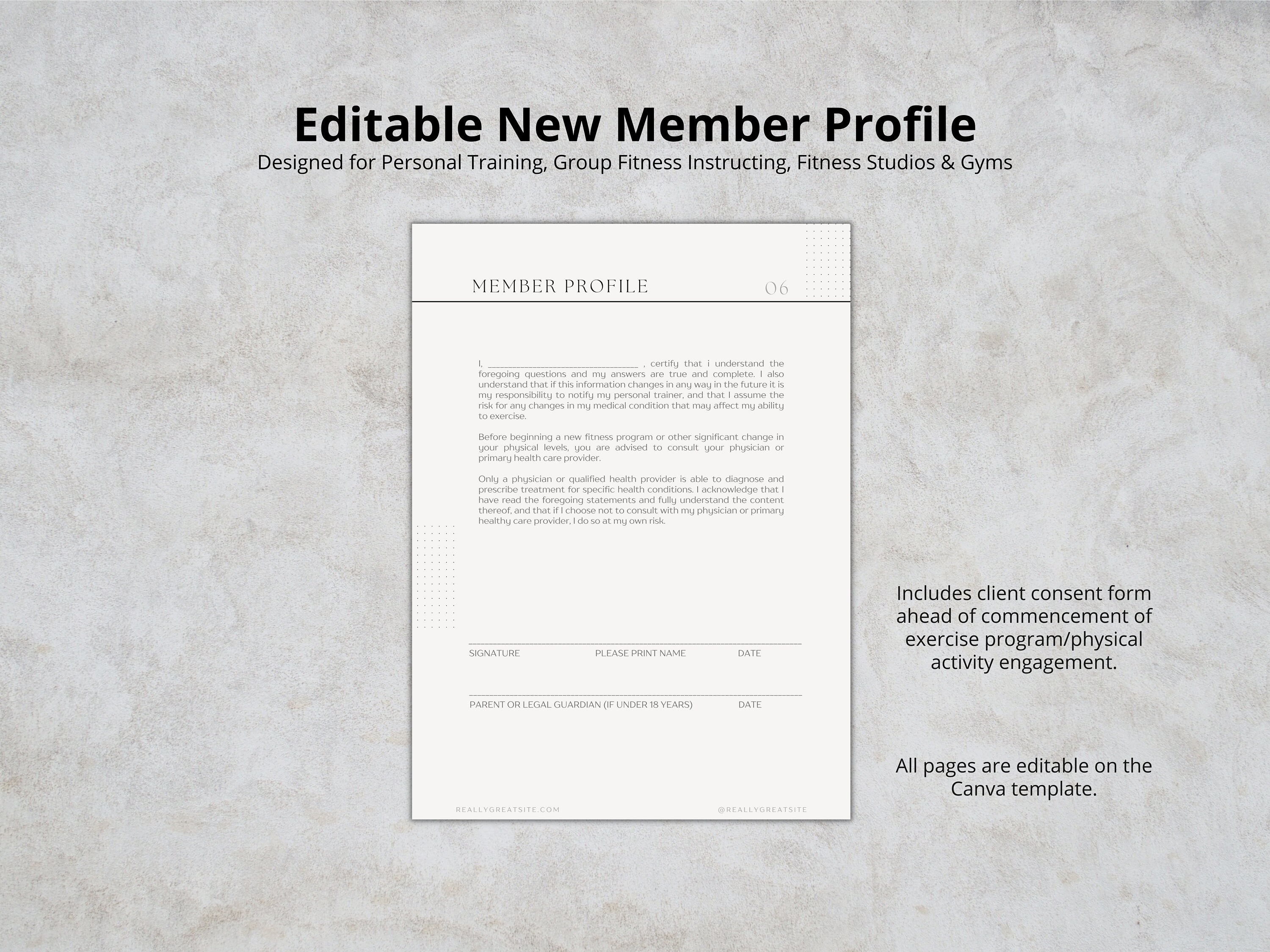 Editable New Member Profile Template | Canva Template New Client Form ...
