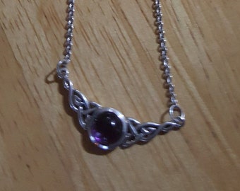 Celtic  Necklace Vintage Sterling Silver  Amethyst Cabochon .925