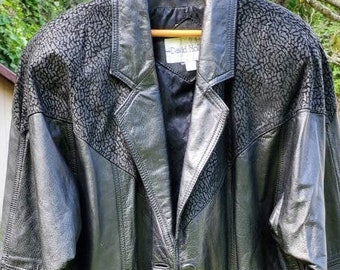 1980s David Hollis Long Black Leather Coat US Sz 9/10