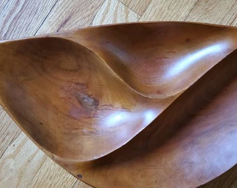 Signed Emil Milan Walnut Bowl Hand Carved Sculpted Free Form.