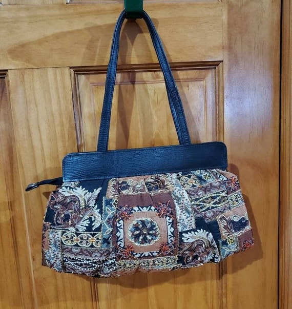 Handbag Purse Fabric Leather Embellished with Bead