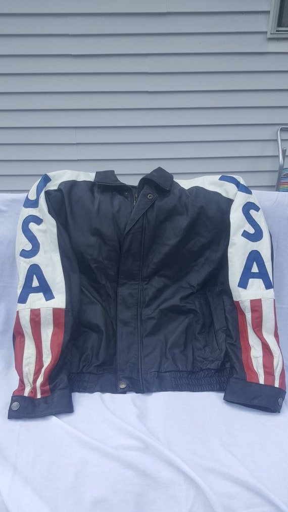 1980's American Flag USA Leather Jacket Sz XL