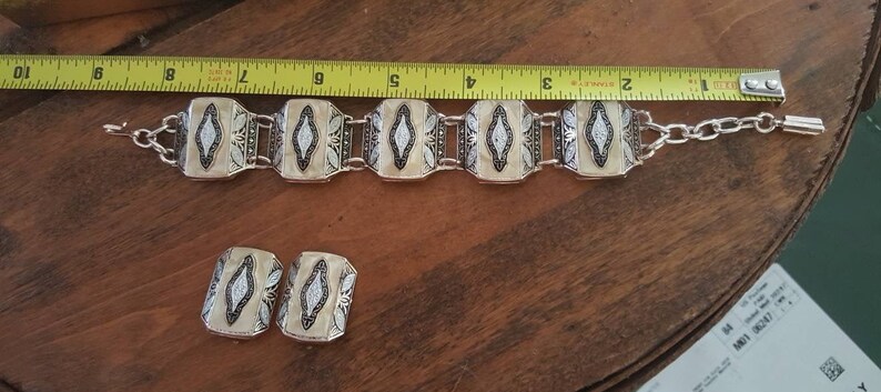 Germany Vintage Eloxal Lightweight aluminum bracelet and clip back earring set W