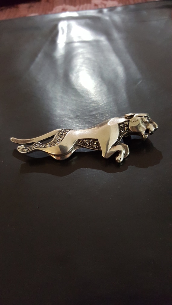 Panther Brooch/Pin with Ruby Eyes Sterling Silver… - image 1