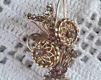 Convertible Brooch/Pendant True Vintage 12k Gold Filled M&S Sparkly Rhinestone Crystals