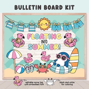 Kit de tablón de anuncios de verano, clipart de manualidades de playa oceánica, decoración de puerta de verano, decoración flotante para colorear, decoración imprimible para el aula con actividades de verano