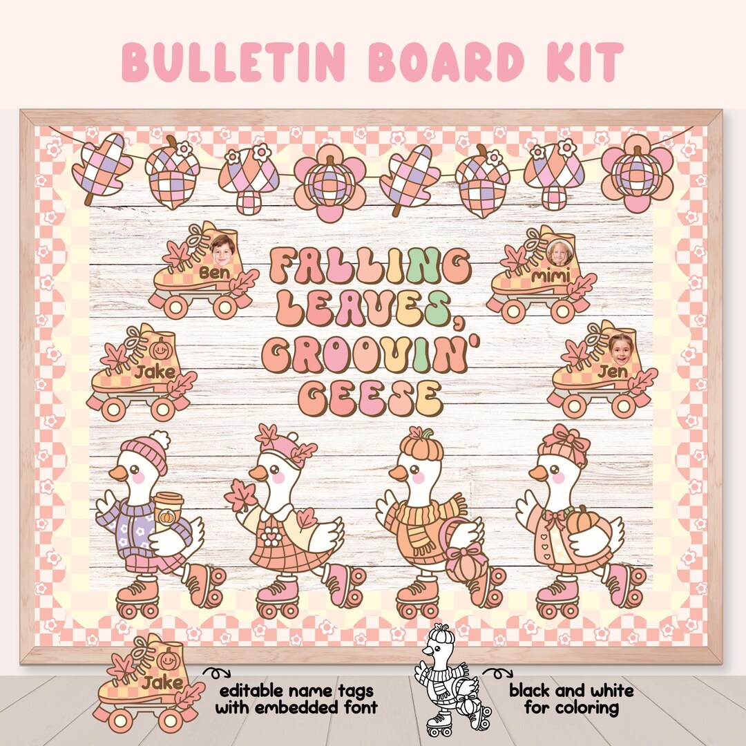 Groovy Fall Silly Goose Bulletin Board Kit: Retro Door Decor (editable ...