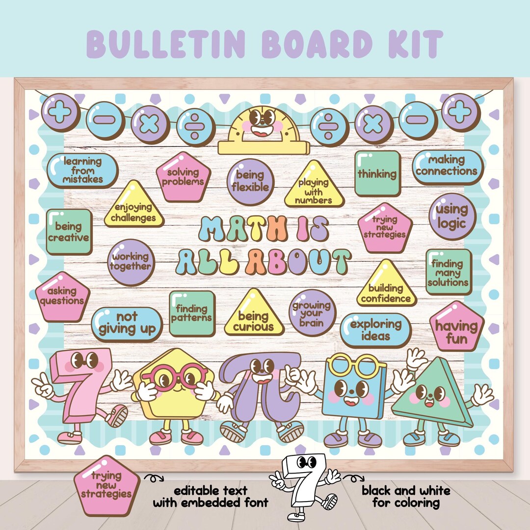 Retro Math Bulletin Board Kit: Groovy Door Decor (editable Text ...