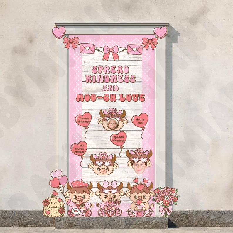 Highland Cow Valentines Day Kindness Bulletin Board Kit: February Door ...