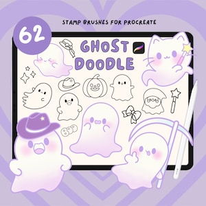 Cute 62 Ghost Procreate Stamps, Ghost doodle procreate brushes, logo stamp, Stickers planner, Halloween Procreate Stamps