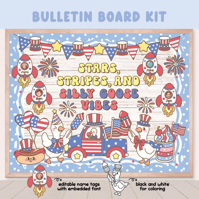 4th of July Goose Bulletin Board, Summer Patriotic Silly Goose Door ...