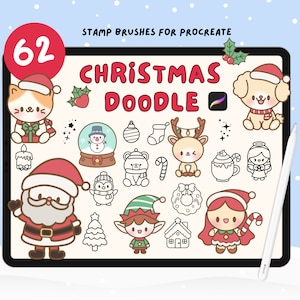 Cute 62 Weihnachten Procreate Stempel, Weihnachten Doodle Procreate Pinsel, Logostempel, Aufkleber Planer, Weihnachten Santa Procreate Stempel