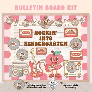 Kit de quadro de avisos escolar retrô descolado, clipart de rock and roll, decoração de porta de boas-vindas de volta à escola descolado, decoração de sala de aula de escola de música