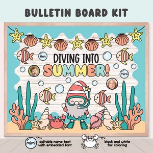Kit de tablón de anuncios de verano, clipart de manualidades del océano, decoración de puertas de verano, decoración bajo el agua, decoración de aula de verano con gnomos para imprimir