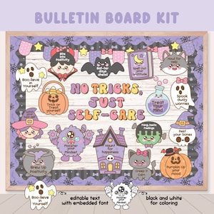 Halloween Mental Health Bulletin Board Kit: Classroom Door Decor (Editable Text, Coloring)
