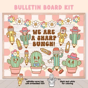 Kit de tablón de anuncios escolar retro elegante, clipart de regreso a la escuela, decoración de puerta elegante, decoración de aula escolar retro imprimible